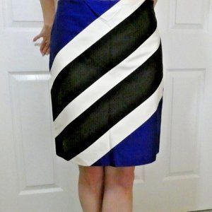 Winter White Blue Black Skirt Stripes WHBM Sexy Fitted Work Casual Womens size 0